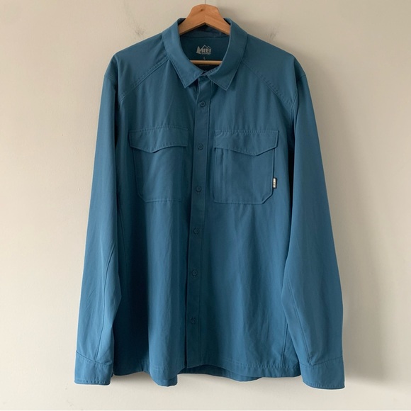REI Co-op Button Up Shirt Mens L Performance UPF 50 Lightweight Hiking Outdoor - Picture 1 of 14